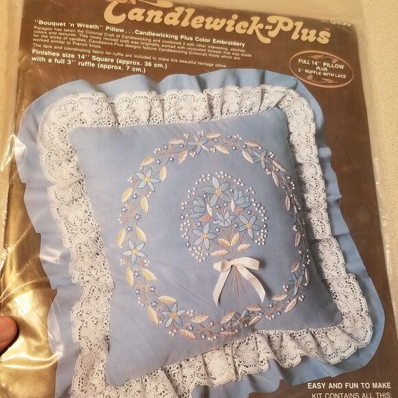 Paragon Candlewick-Plus  Embroidery Kit Bouquet'n Wreath Pillow Top Blue/White - Picture 1 of 4